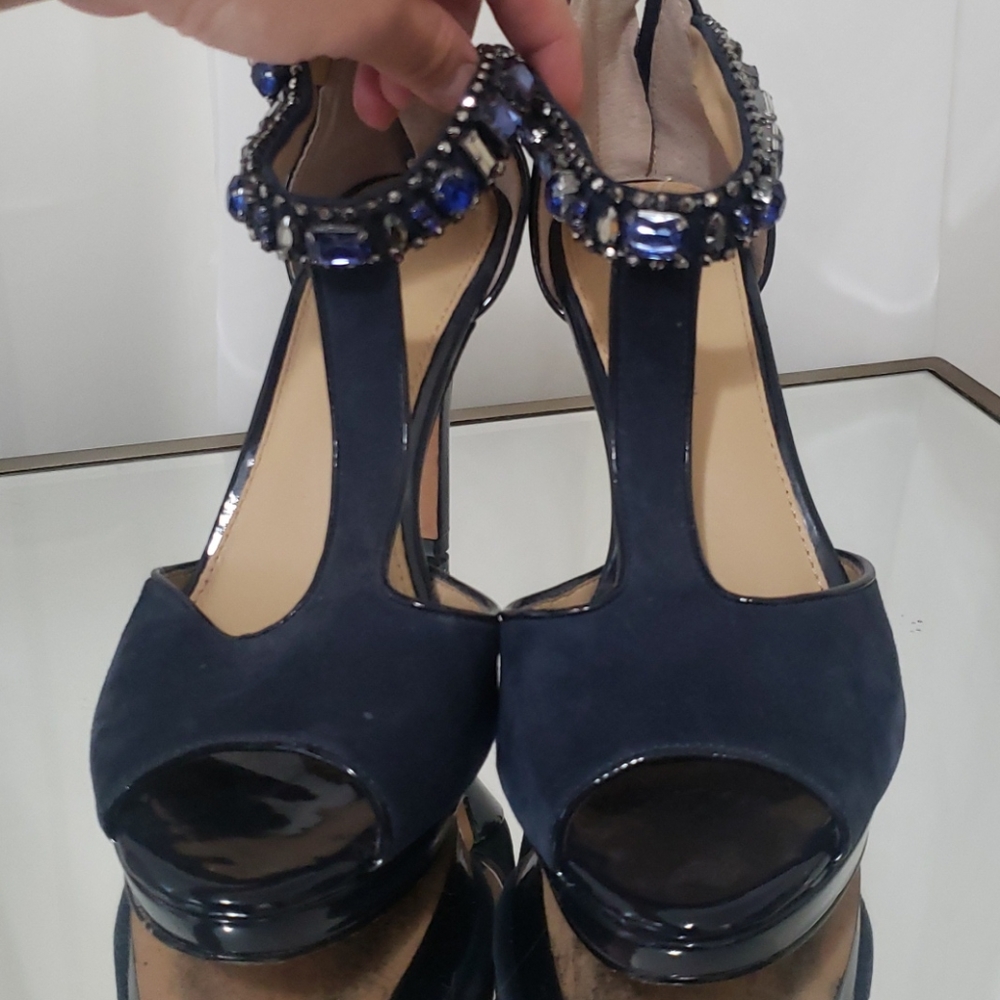 Antonio Melani Blue Suede Heels w/ rhinestones